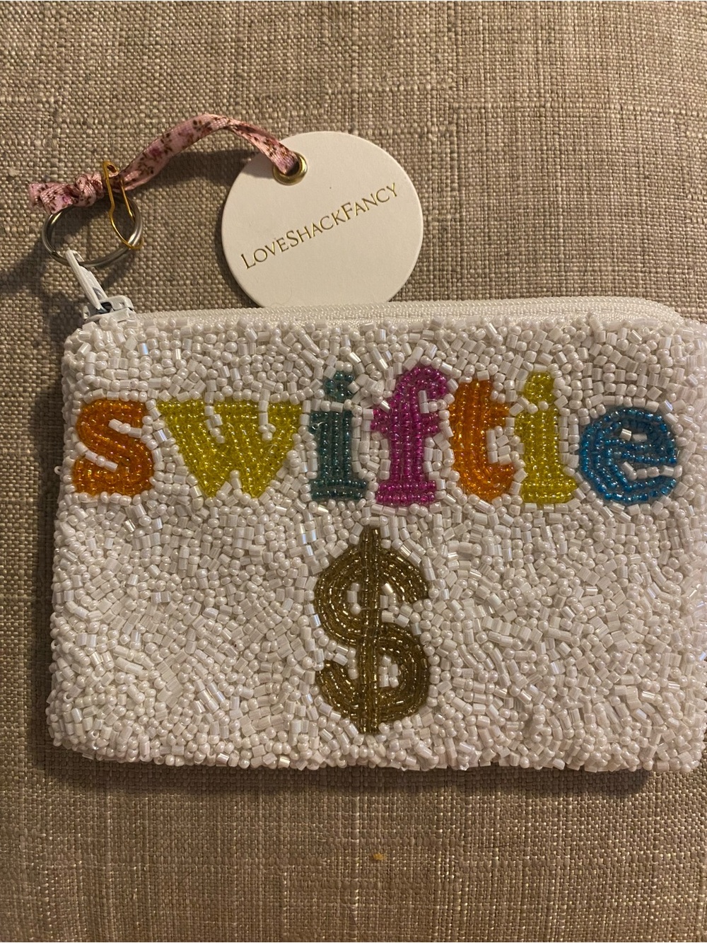 Tiana designs White Beaded 'Swiftie’ Coin Pouch NWT